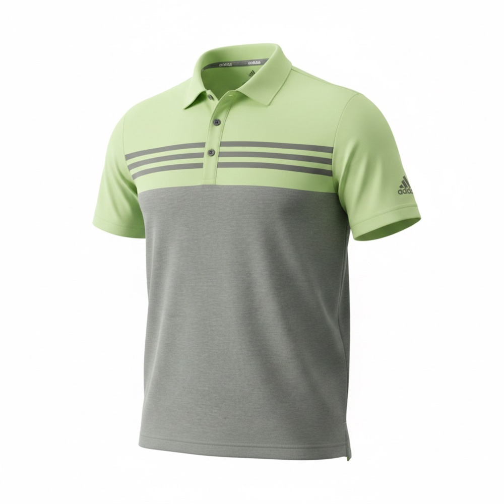 Adidas Ultimate365 3-Stripes Heather Golf Polo Shirt Lime Green and Grey